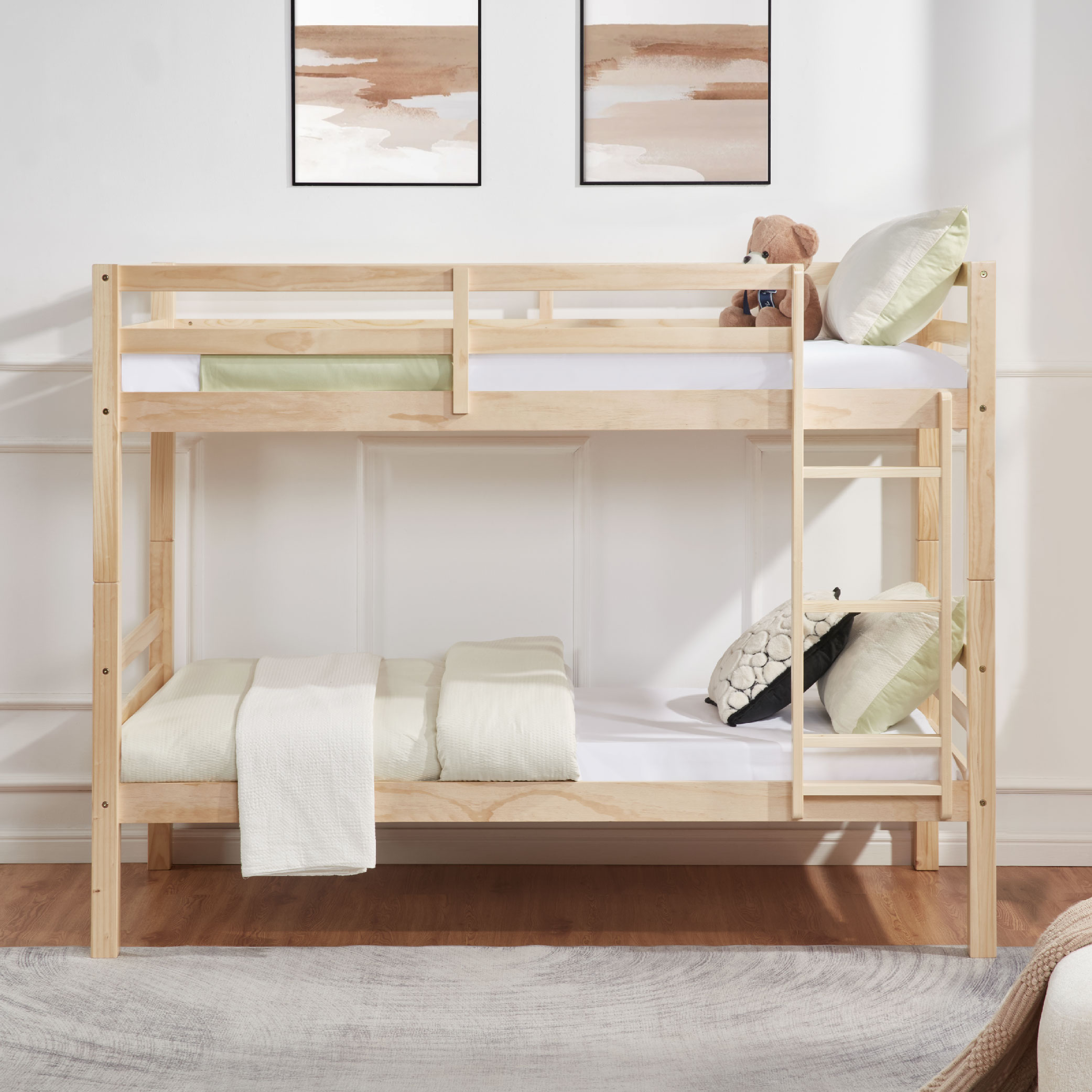 Twin over Twin Bunk Bed with Thick Posts,Wooden Bunk Bed with High Guardrail and Ladder for Kids, Teens, Dorm Rooms, and Guest Rooms,No Box Spring Needed,Natural Twin over Twin Bunk Bed with Thick Posts,Wooden Bunk Bed with High Guardrail and Ladder for Kids, Teens, Dorm Rooms, and Guest Rooms,No Box Spring Needed,Natural